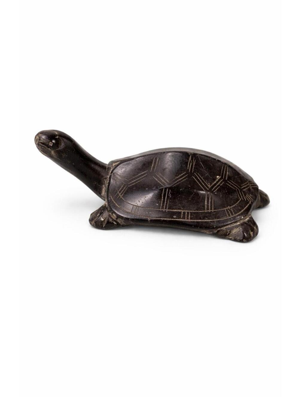 Vintage Hand Carved Stone Turtle Figurine Black Serpentine Soapstone Animal